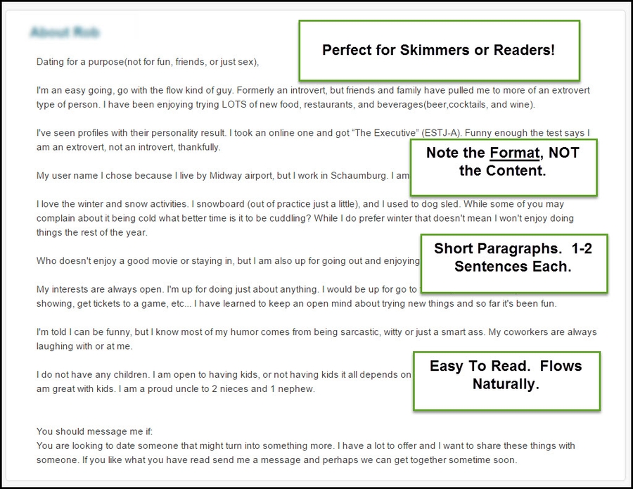 dating profile format